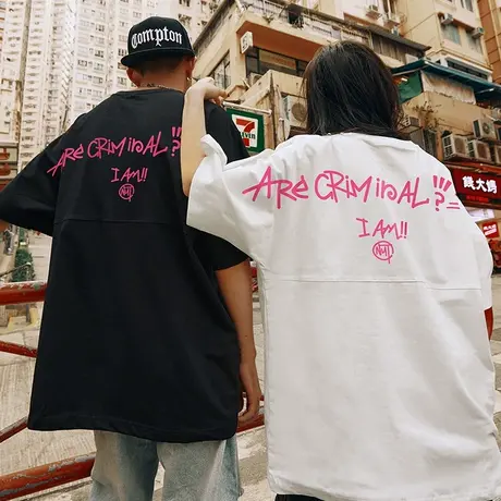 Nuthink街头字母情侣短袖潮牌美式男潮t恤宽松情侣装国潮潮流半袖商品大图