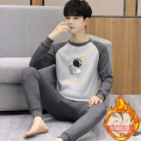 冬季保暖内衣套装男青少年加绒加厚打底圆领秋衣男士秋裤可外穿潮商品大图