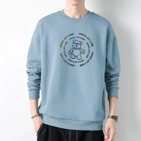 2023新款秋季卫衣男潮牌小熊套头无帽上衣服加绒圆领长袖休闲百搭商品大图