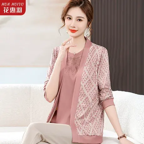 妈妈秋装上衣假两件套洋气2023新款40岁50中老年女春秋季针织小衫商品大图