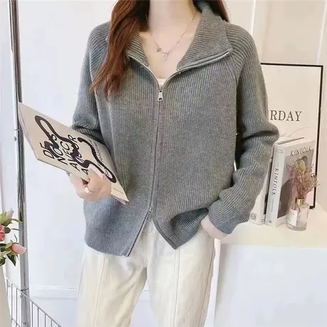 秋季女毛衣外套新款针织衫休闲开衫女上衣宽松百搭慵懒风针织外套商品大图