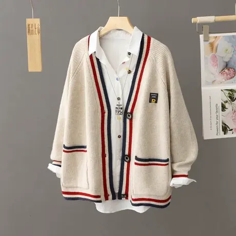 韩版针织开衫毛衣外套女秋冬季设计感小众宽松慵懒风长袖针织上衣图片