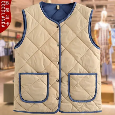 40-50岁中年胖妈妈秋冬夹棉外穿马夹大码时尚撞色薄款羽绒棉马甲图片