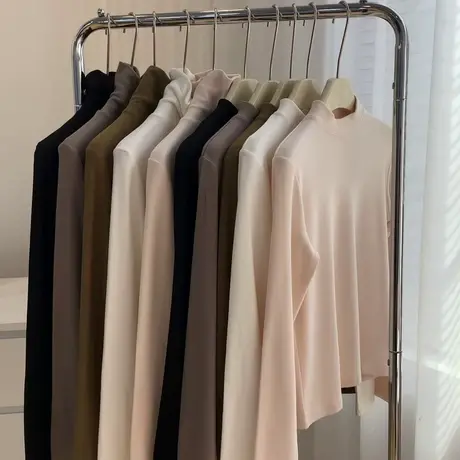 高级感秋冬加厚中领打底衫女23新款基础百搭厚实保暖高领长袖T恤商品大图