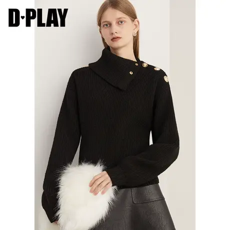 DPLAY新年红毛衣复古红色毛衣翻领金属扣上衣女装毛衣女冬季图片