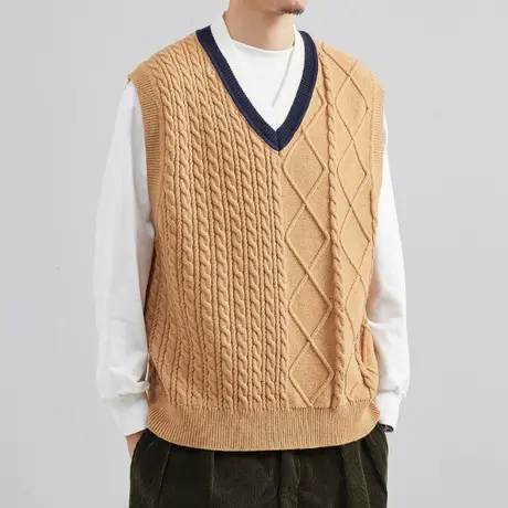 马甲背心秋冬外套坎肩新款针织男士毛衣外搭V领韩版麻花宽松外穿商品大图