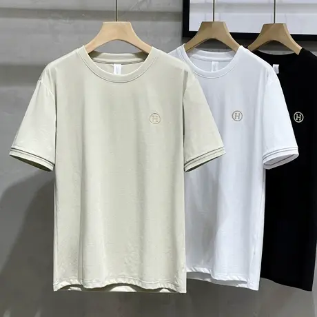 短袖t恤男款夏季潮牌刺绣修身男装上衣服男士打底衫2023新款潮流商品大图