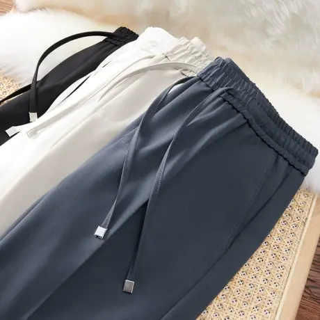 春秋季垂坠冰丝松紧腰小西裤男九分小直筒百搭裤子男士商务休闲裤图片