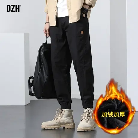 男士裤子男冬季加绒休闲裤潮牌男裤黑色运动束脚裤2024年新款长裤商品大图