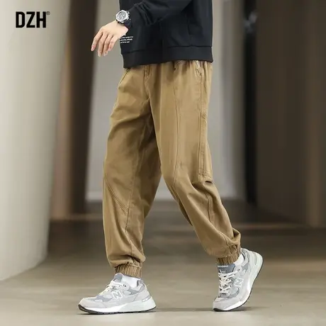 男士纯棉驼色裤子男款美式高街2024新款休闲工装裤束脚哈伦裤秋季商品大图