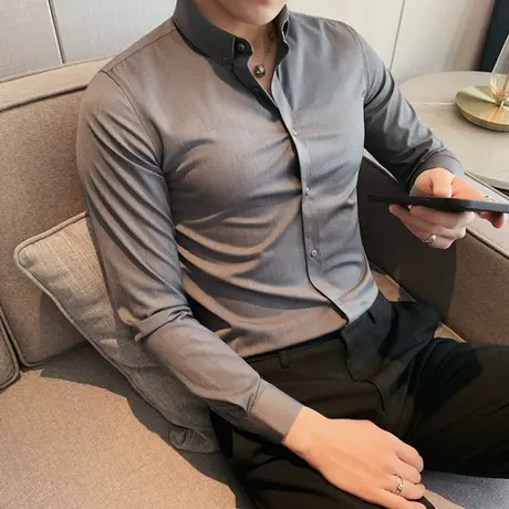 高级感气质衬衫男长袖春夏2024年商务痞帅垂滑大码西服内搭寸衣潮图片