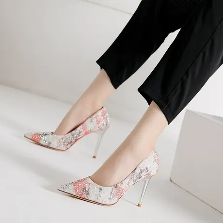 法式珍珠水钻高跟鞋女春季2023年新款名媛宴会设计感尖头气质单鞋图片