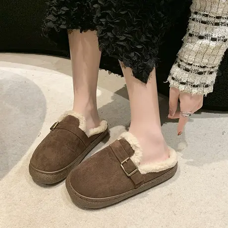 设计感博肯鞋包头半拖鞋女2023新款毛毛拖鞋懒人慵懒风办公室棉拖商品大图