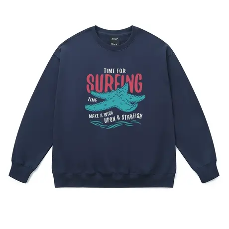 街头风嘻哈宽松圆领卫衣男女2023冬涂鸦海星保暖纯棉长袖上衣潮牌商品大图