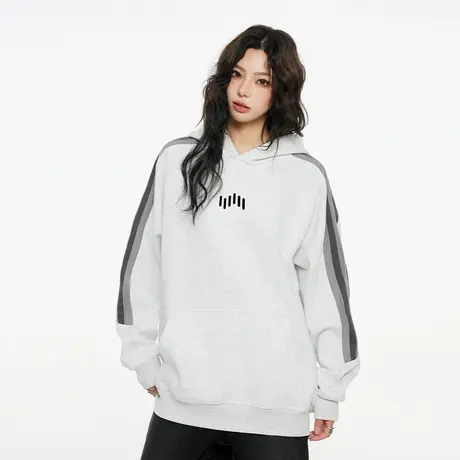 Nuthink美式高街拼接插肩卫衣男潮加绒加厚宽松保暖连帽外套春季商品大图