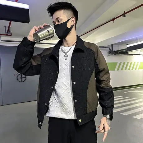 春秋季撞色拼接夹克休闲痞帅男上衣2023新款褂子春装潮流机车外套商品大图