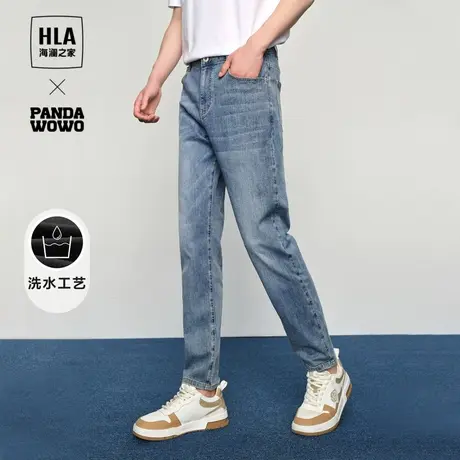 HLA/海澜之家panda wowo熊猫牛仔裤24春夏新款微弹中腰刺绣裤子男图片