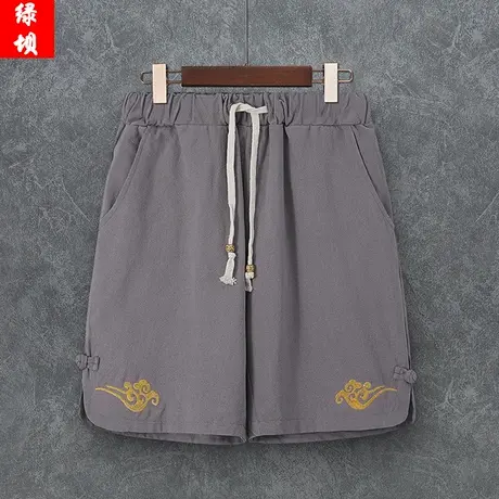 中国风男士刺绣短裤盘扣青年大码宽松五分男装复古汉服中裤休闲裤图片