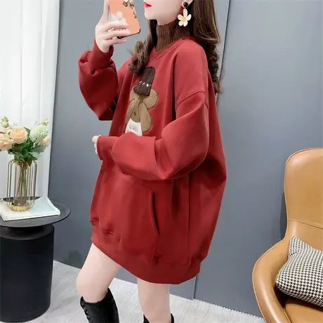 假两件加绒高领卫衣女中长款冬季2023年新款宽松慵懒风打底衫上衣图片