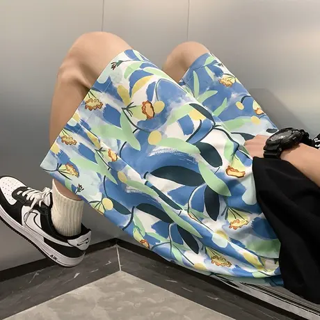 沙滩裤男夏季潮牌ins冰丝速干薄款花短裤居家休闲宽松五分大裤衩5商品大图