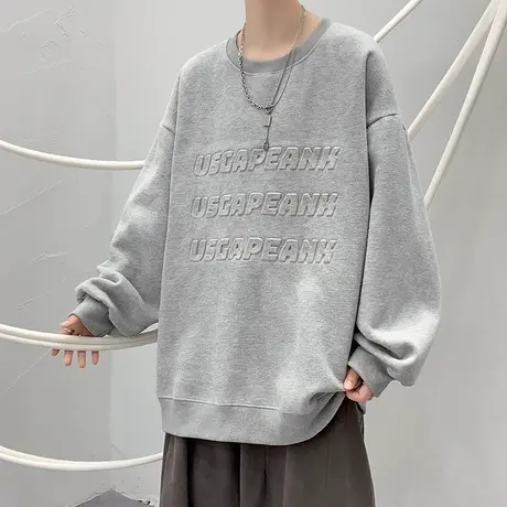 ins潮牌复古风秋冬季宽松套头圆领卫衣潮流字母休闲长袖打底上衣商品大图