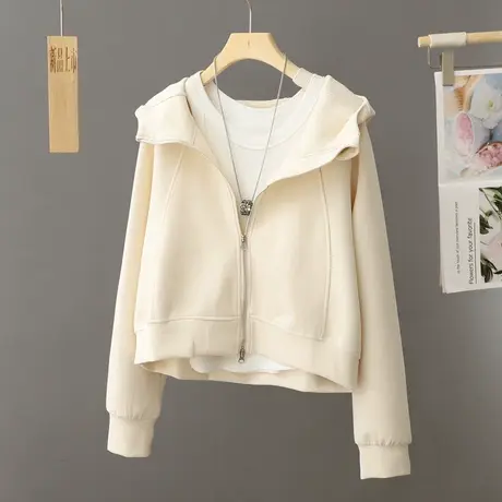 小个子穿搭休闲短款卫衣外套女春秋白色上衣连帽开衫2024新款爆款图片