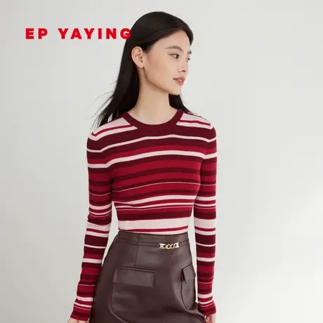 EP YAYING雅莹女装 美利奴羊毛修身条纹针织衫 2023秋冬新款9901A图片