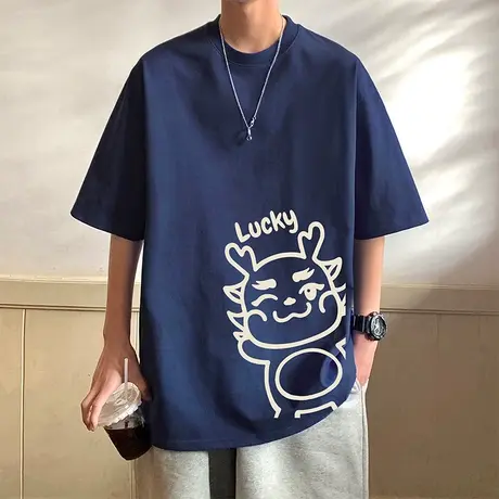 美式小恐龙短袖t恤男ins潮牌大码高街半袖夏季新款体恤情侣款衣服商品大图