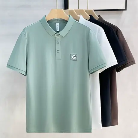 凉感潮流有领短袖POLO衫男2023夏季新款t恤男士印绣花翻领半袖T恤图片