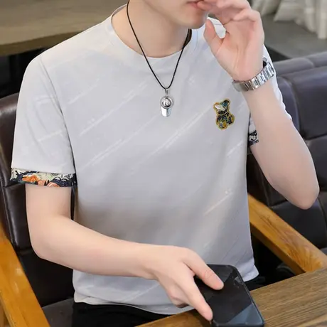 短袖T恤男夏季薄款圆领百搭潮流半袖宽松上衣服潮牌休闲帅气体恤商品大图