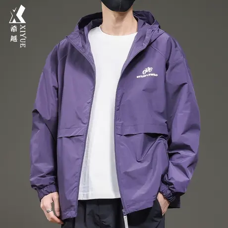 希越春季户外工装夹克男2024新款加肥加大胖子冲锋衣男士运动外套商品大图