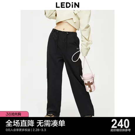 乐町抽绳工装裤女23年春夏黑色休闲裤C1GBD2202商品大图