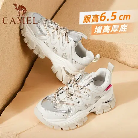 骆驼2023新款春季系带厚底老爹鞋女款复古ins潮百搭增高小白鞋女商品大图