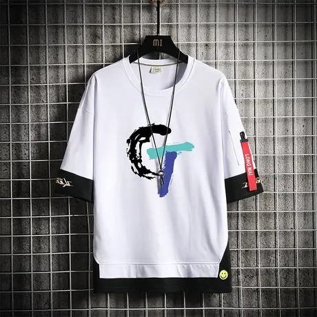 夏季棉感短袖t恤男潮牌潮流半袖青少年初中学生宽松体恤男装衣服商品大图