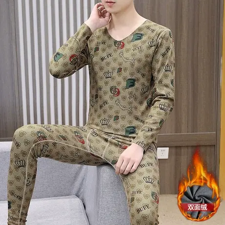 冬季男士无痕德绒保暖内衣套装青少年加绒秋衣秋裤学生薄款打底衫商品大图