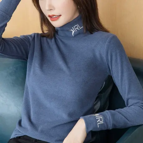 德绒高领打底衫女2023秋冬新款内搭加绒加厚长袖保暖洋气百搭上衣商品大图