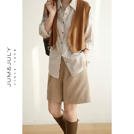 2023春秋新款条纹衬衫女针织假两件女士衬衣设计感小众上衣图片