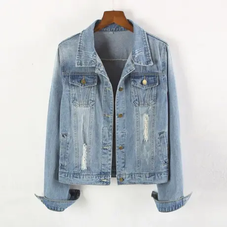 牛仔外套女春秋短款韩版新款修身显瘦学生长袖牛仔服大码上衣破洞商品大图