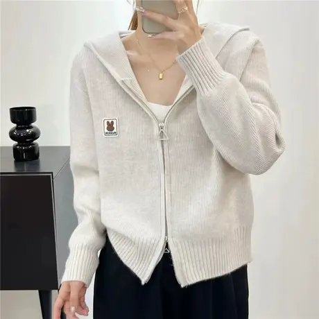 秋季女装小香风拉链连帽针织开衫外套毛衣女2023新款春秋爆款外搭图片