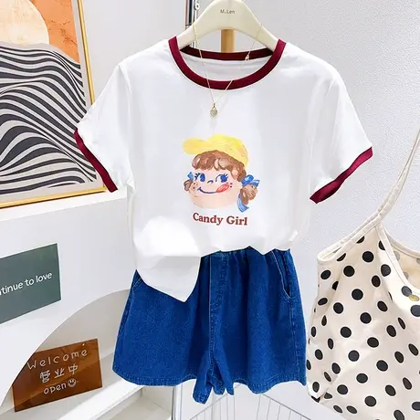 小个子显高~学院风减龄甜美可爱撞色短袖T恤卡通印花打底衫女上衣商品大图