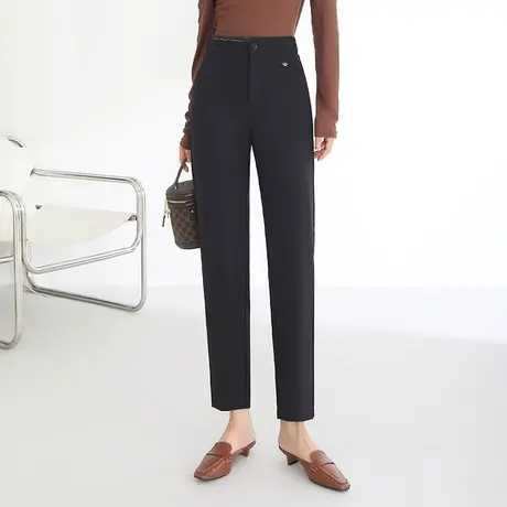 2023秋季新款直筒小脚裤高腰通勤女士西装裤黑色显瘦休闲烟管裤子商品大图