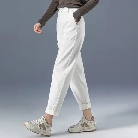 白色哈伦裤女2023新款春夏薄款女裤小个子九分裤休闲裤老爹萝卜裤商品大图