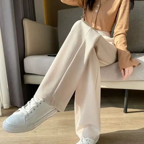 阔腿裤女2023年春季新款高腰垂感宽松显瘦百搭休闲糯米直筒长裤子图片