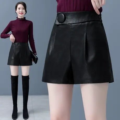 时尚短裤女春秋宽松显瘦阔腿裤女士设计感时尚网红黑色a字靴裤潮图片