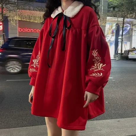 中长款卫衣女2021新款秋冬宽松韩版设计感小众加绒加厚外套潮ins图片