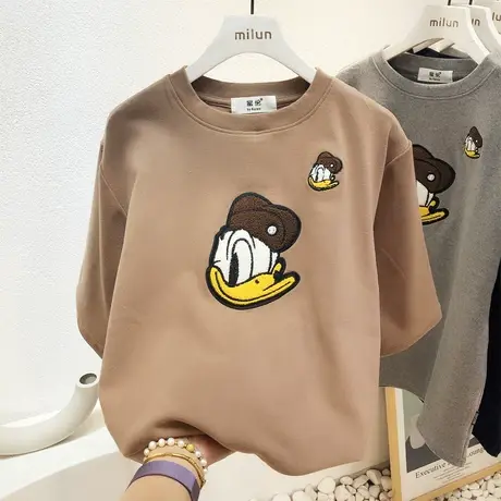 2022秋冬新款磨毛绒半袖T恤韩国东大门宽松加厚短袖内搭打底欧货图片