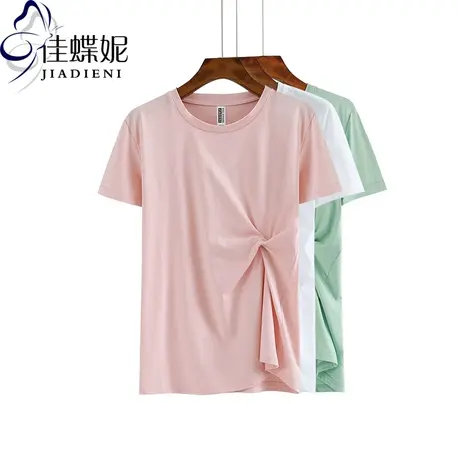 春夏新款韩圆领纯棉宽松大码休闲短袖体恤女装上衣内搭打底衫T恤商品大图