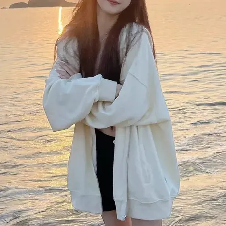 拉链开衫卫衣女2023新款春秋连帽薄款oversize慵懒风港味chic外套图片