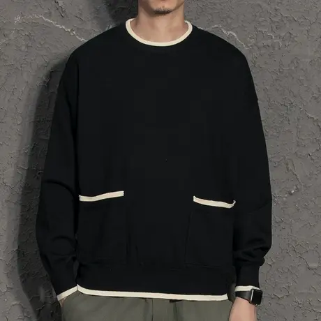 撞色拼接男生毛衣冬季线衣韩版潮流个性黑色针织衫男学生ins港风商品大图