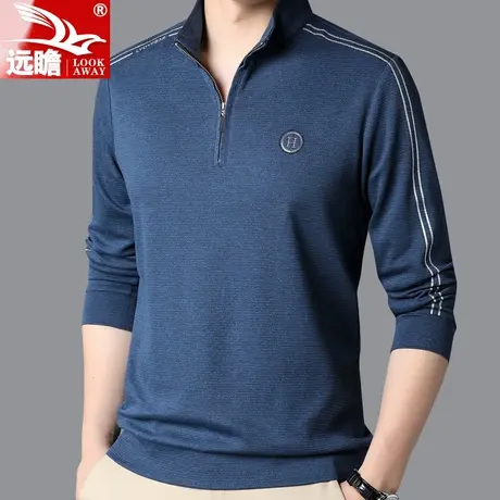 长袖t恤男秋装上衣春秋爸爸装拉链领polo打底衫中年宽松翻领衣服图片